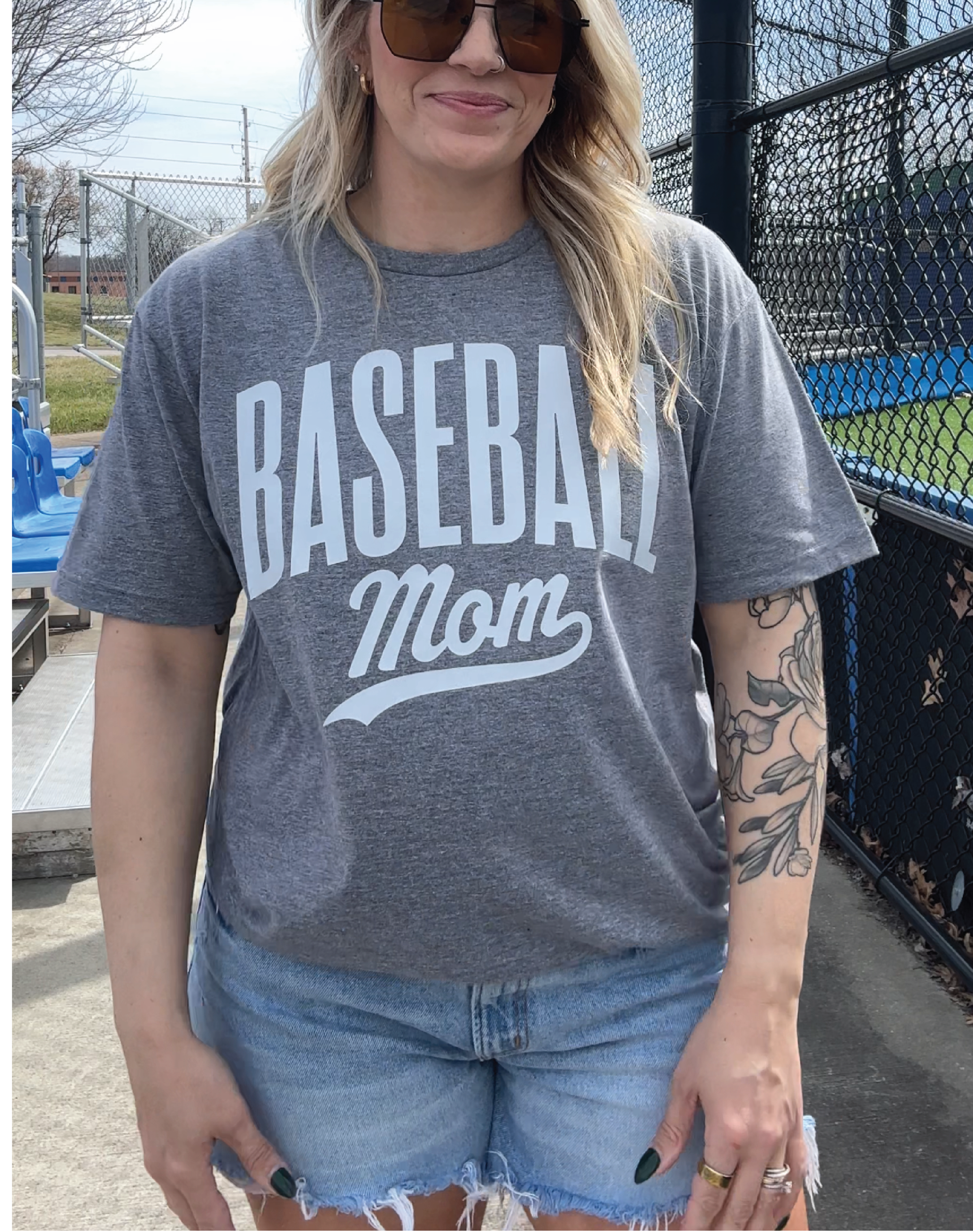 Baseball Mom Tee in Gray