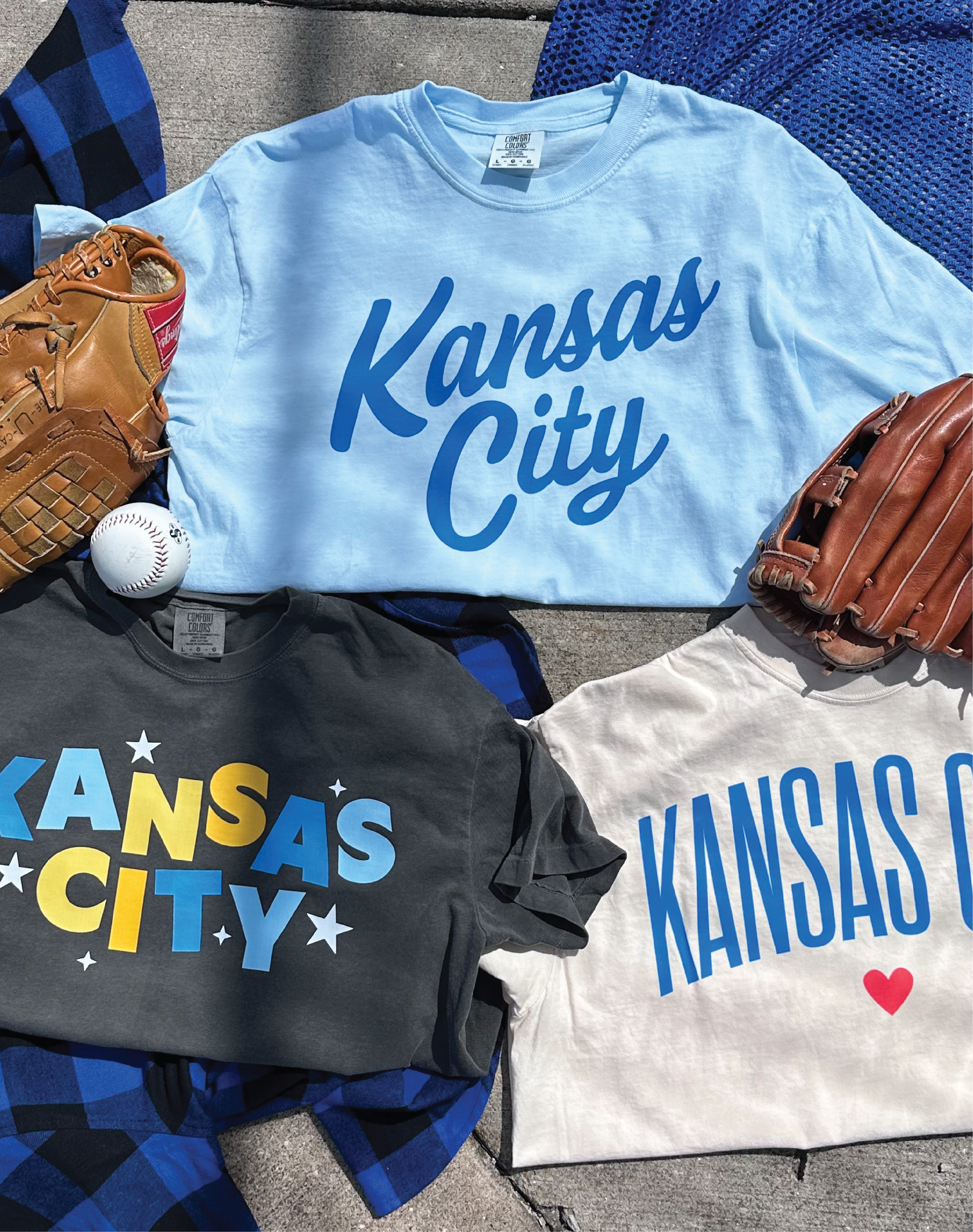 KC Script Slightly Cropped Tee in Blue