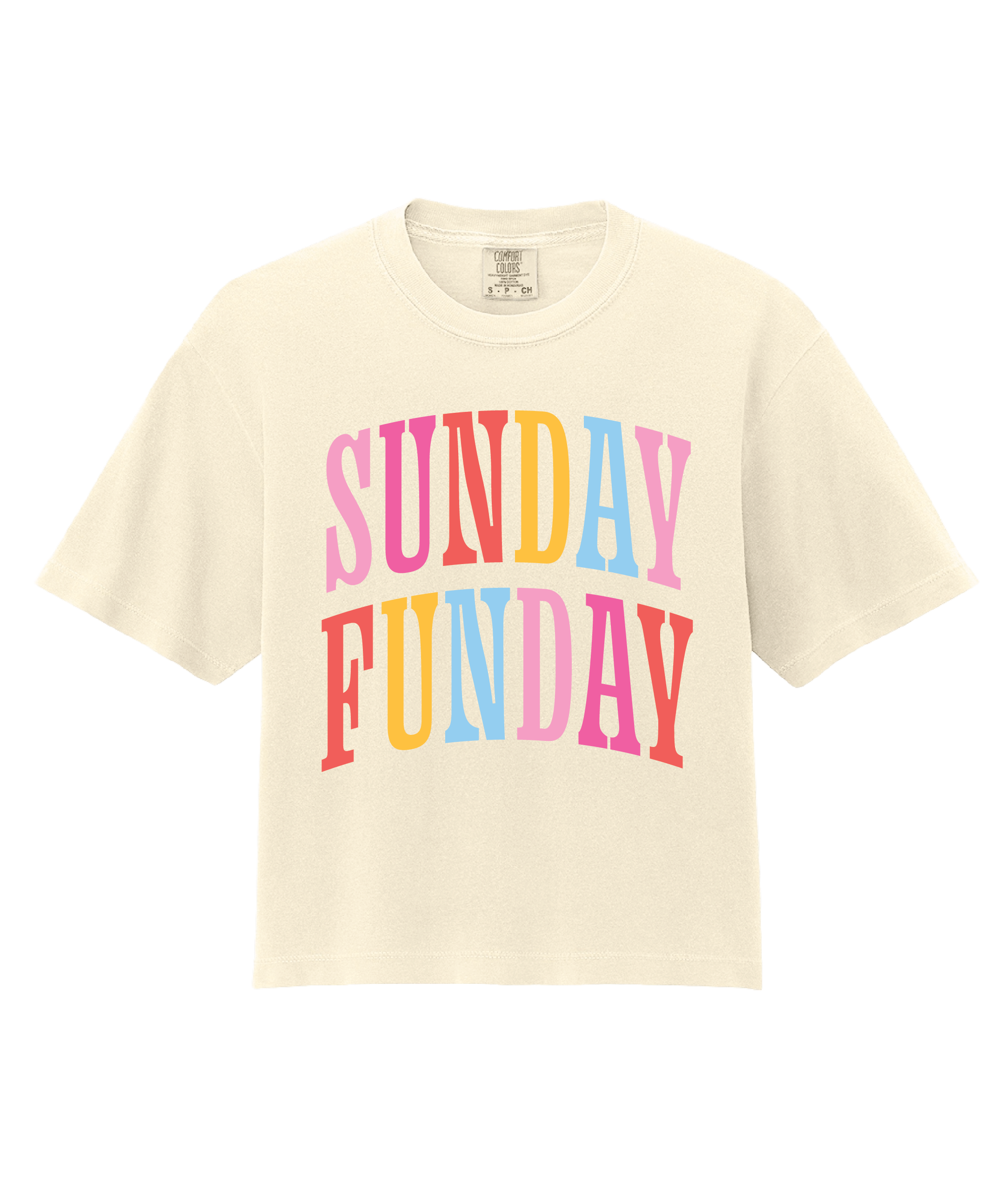 Multi-Color Sunday Funday Slightly Cropped Tee in Ivory